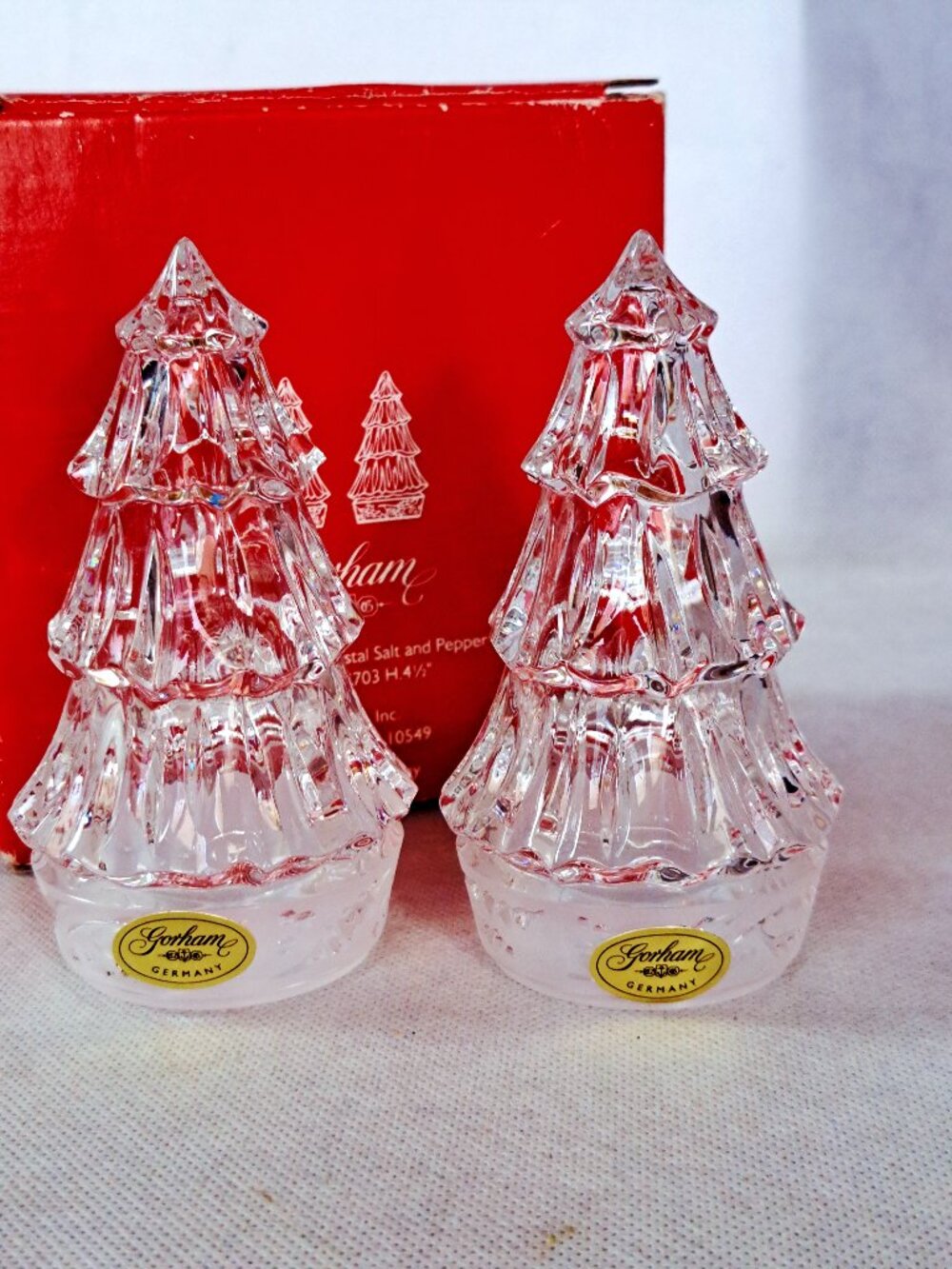 Gorham Holiday Traditions Crystal Christmas Tree Salt & Pepper Shakers